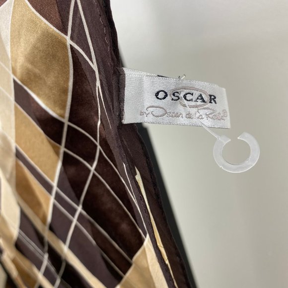 Vintage Oscar De La Renta Brown and Tan Geometric 100% Silk Scarf 62" X 13.25" - Picture 7 of 9